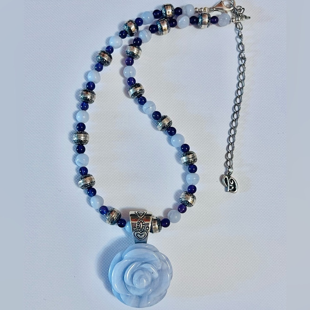 VTG CAROLYN POLLACK STERLING
BEADS AMETHYST NECKLACE LACE
BLUE AGATE PENDANT 47
